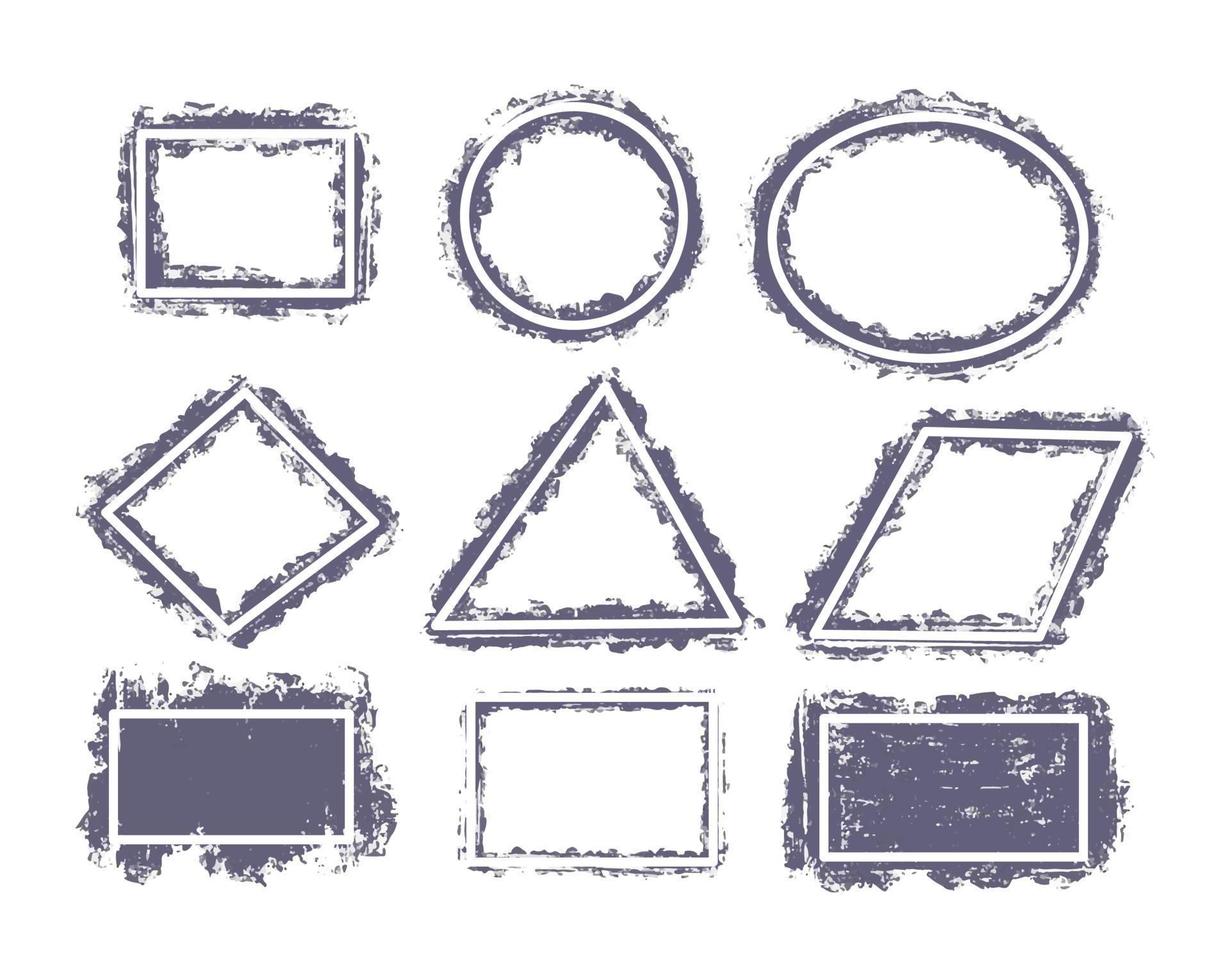 un insieme di cornici astratte. modelli di cornice spazzolata con inchiostro. isolato su sfondo bianco illustrazione vettoriale. vettore