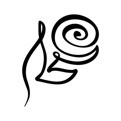 Concetto di fiore rosa Mano di linea continua disegno logo vettoriale calligrafico. Elemento di design floreale primaverile scandinavo in stile minimal. bianco e nero