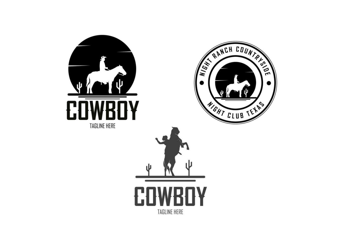 il logo del cowboy disegna l'ispirazione. logo del ranch notturno. logo del cavallo vettore