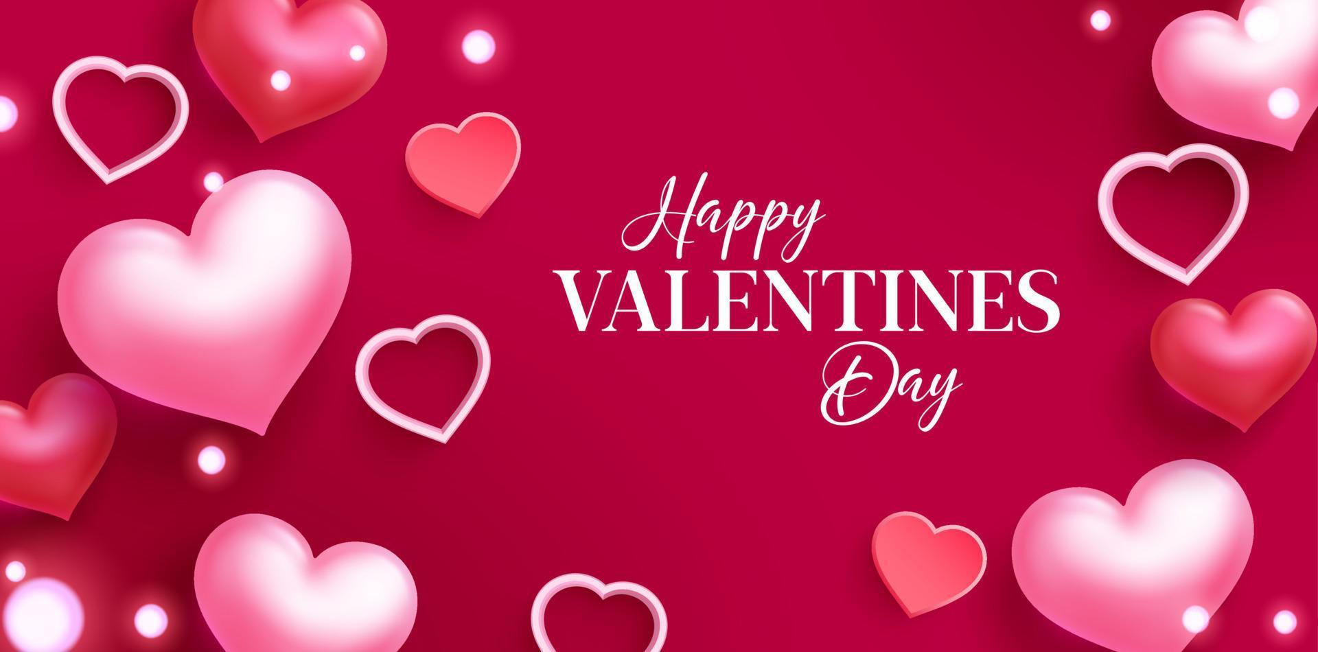 disegno di sfondo vettoriale di saluto di San Valentino. testo di auguri di San Valentino felice con cuori ed elementi decorativi bokeh per la scheda dei messaggi di celebrazione di San Valentino. illustrazione vettoriale.