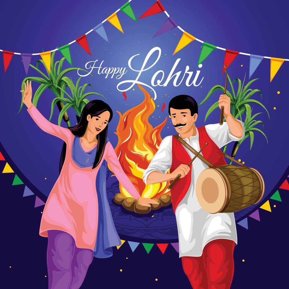 una coppia che celebra il festival lohri vettore