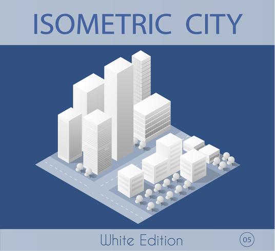 La città isometrica con grattacielo vettore