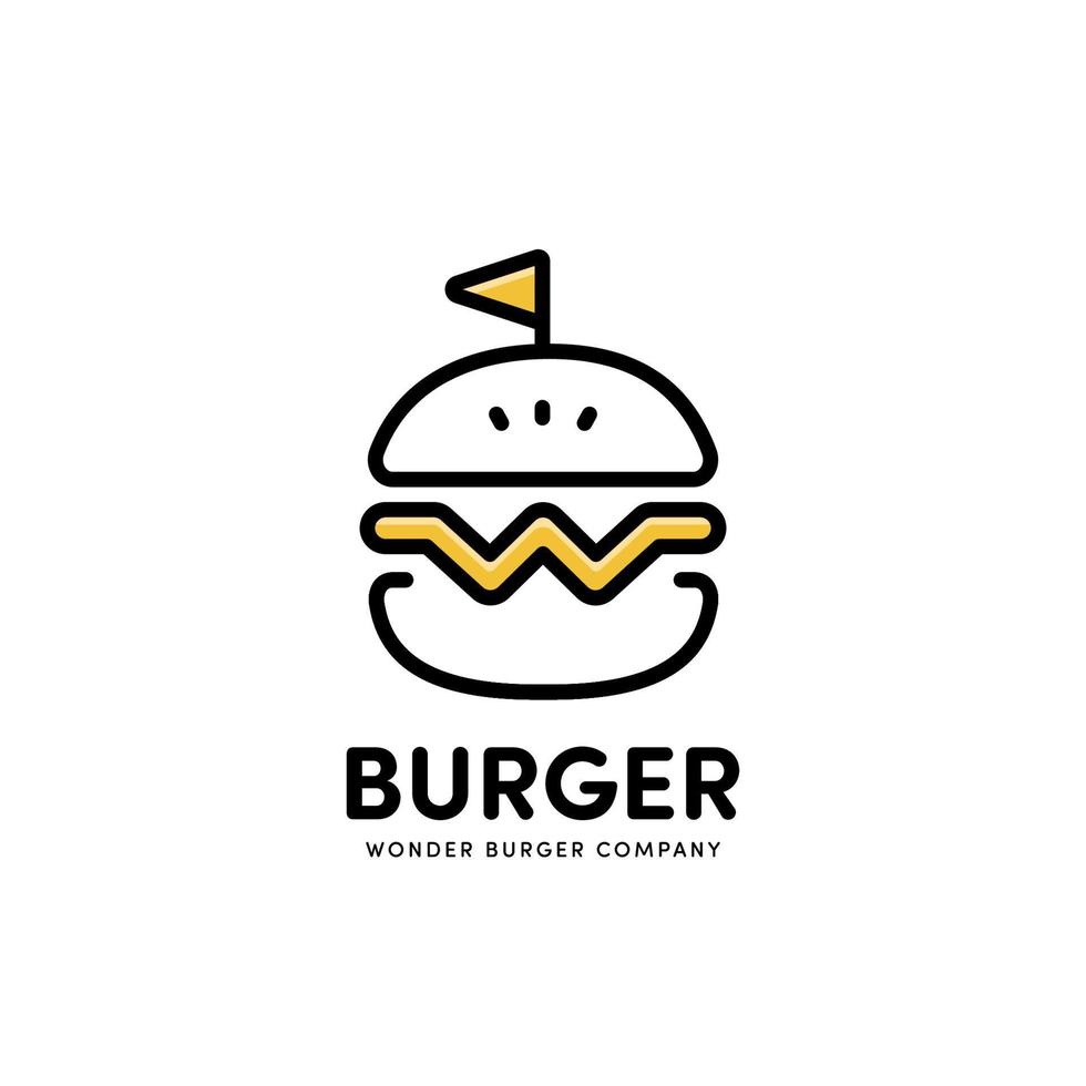 Wonder burger lettera w modello di stile della linea dell'icona del logo dell'hamburger vettore