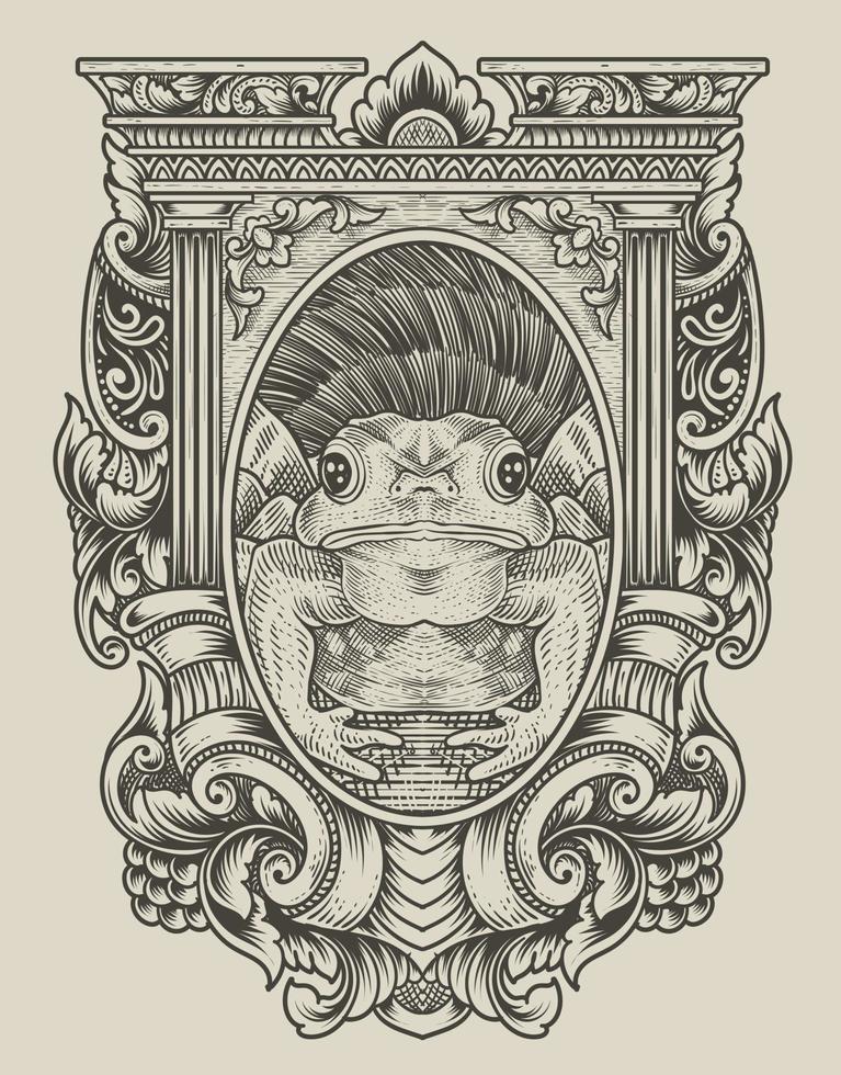 illustrazione rana vintage con incisione style vettore