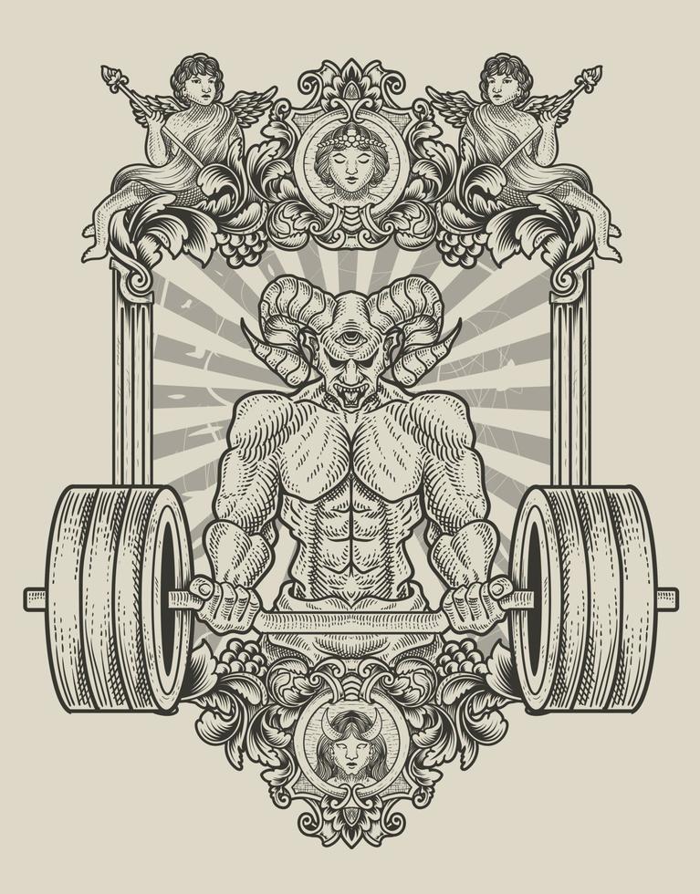 illustrazione demone bodybuilder palestra fitness vettore