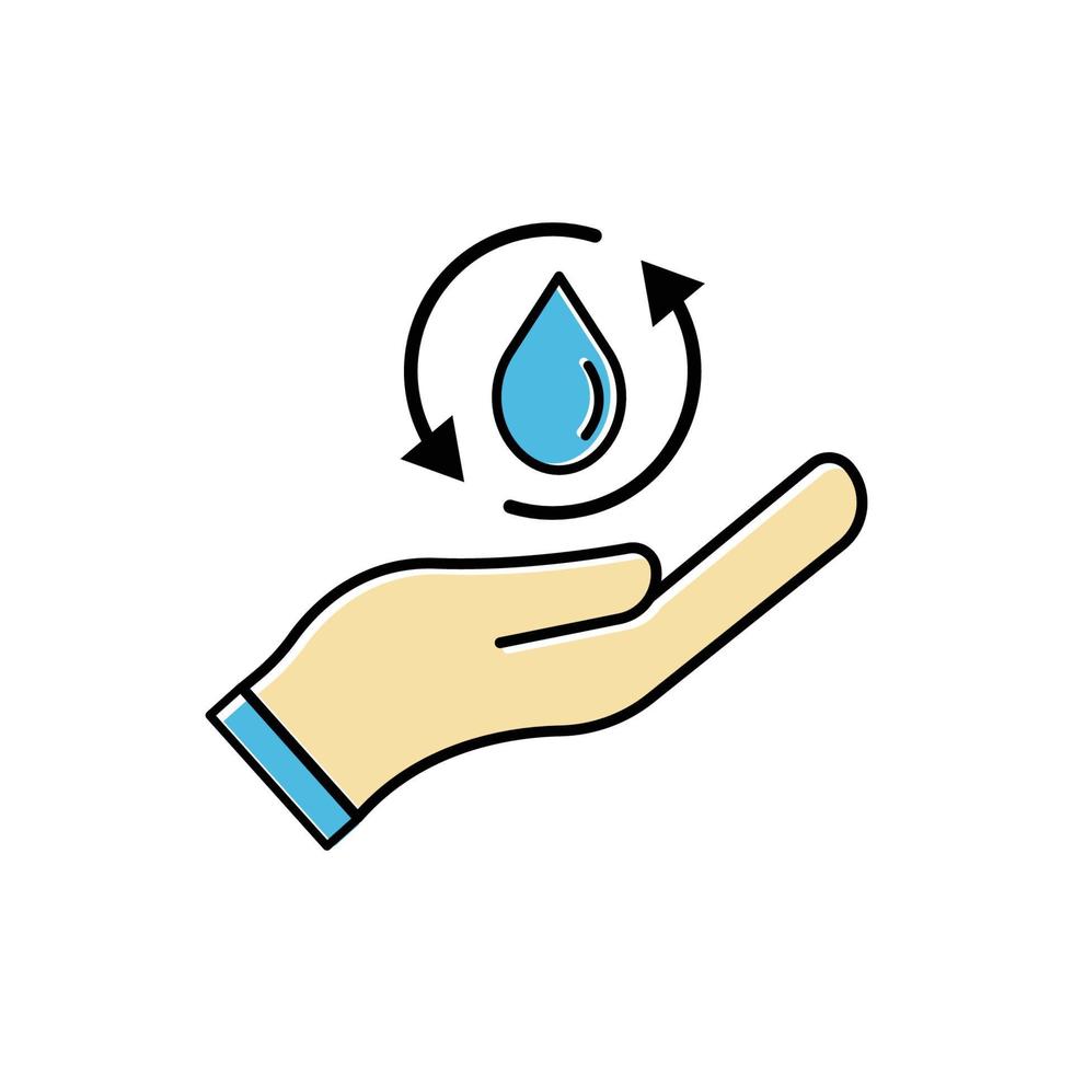 icona piana di gestione dell'acqua, icona della mano e della goccia d'acqua. modello di disegno vettoriale