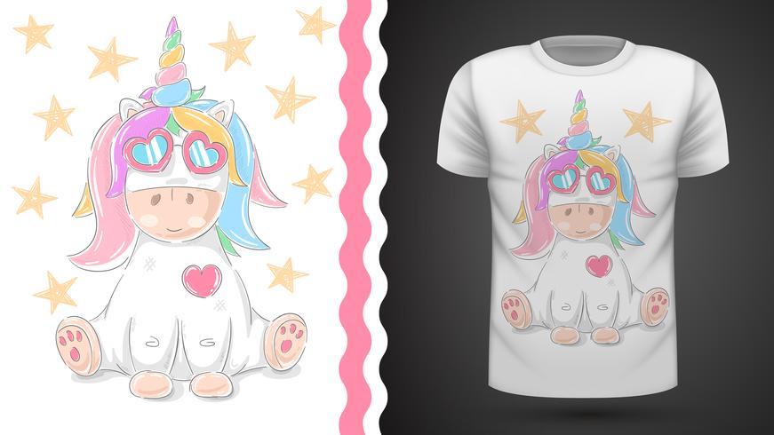 Carino unicorno - idea per la t-shirt stampata vettore