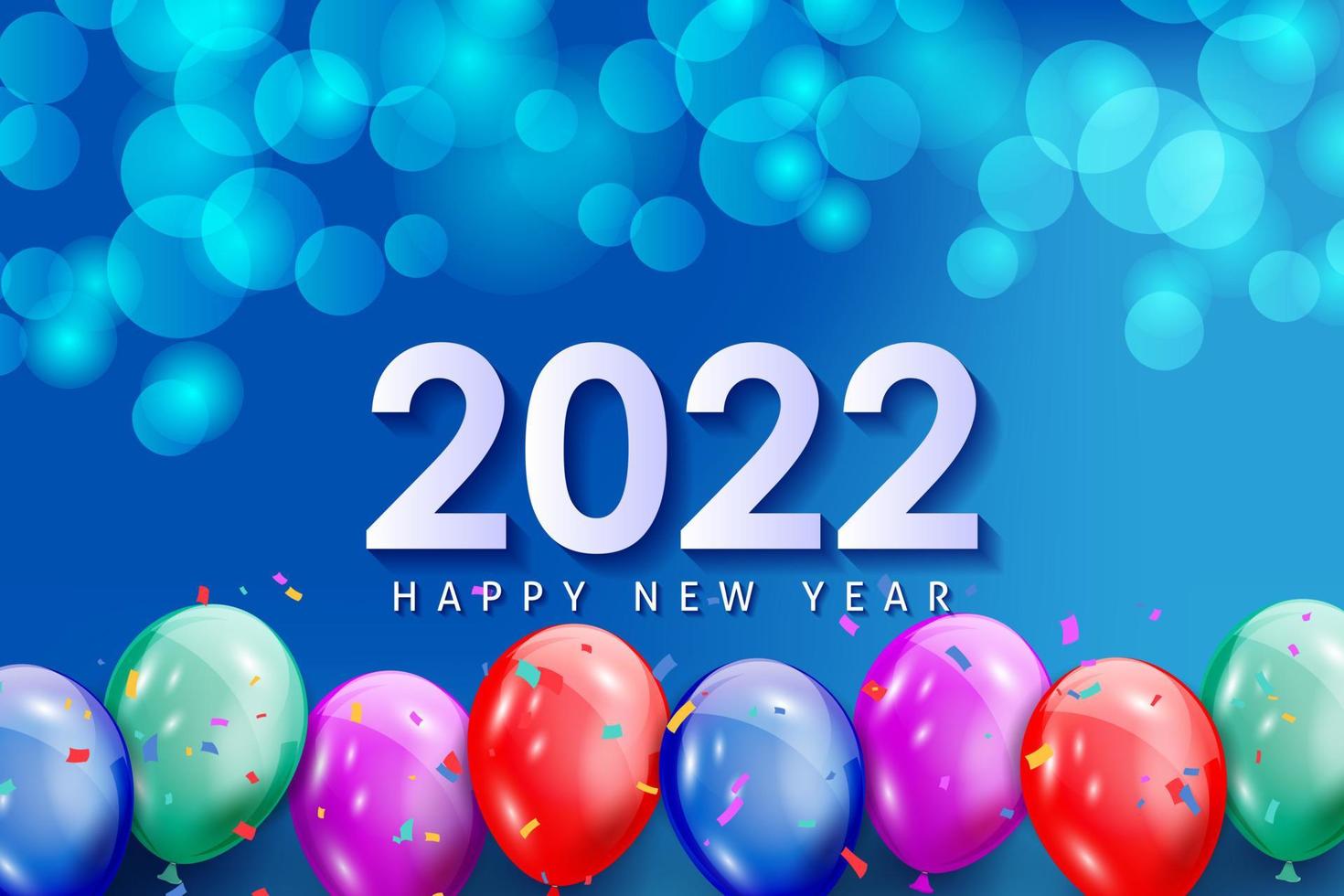 felice anno nuovo 2022 biglietto di auguri con realistici palloncini colorati celebrazione sfondo design per biglietto di auguri, poster, banner. illustrazione vettoriale. vettore