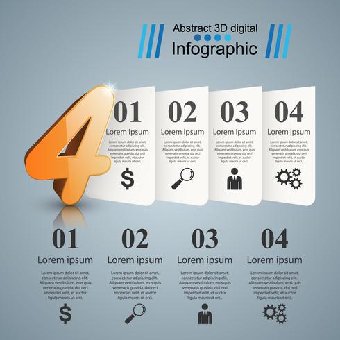 Astratto quattro illustrazione digitale 3D Infographic. vettore