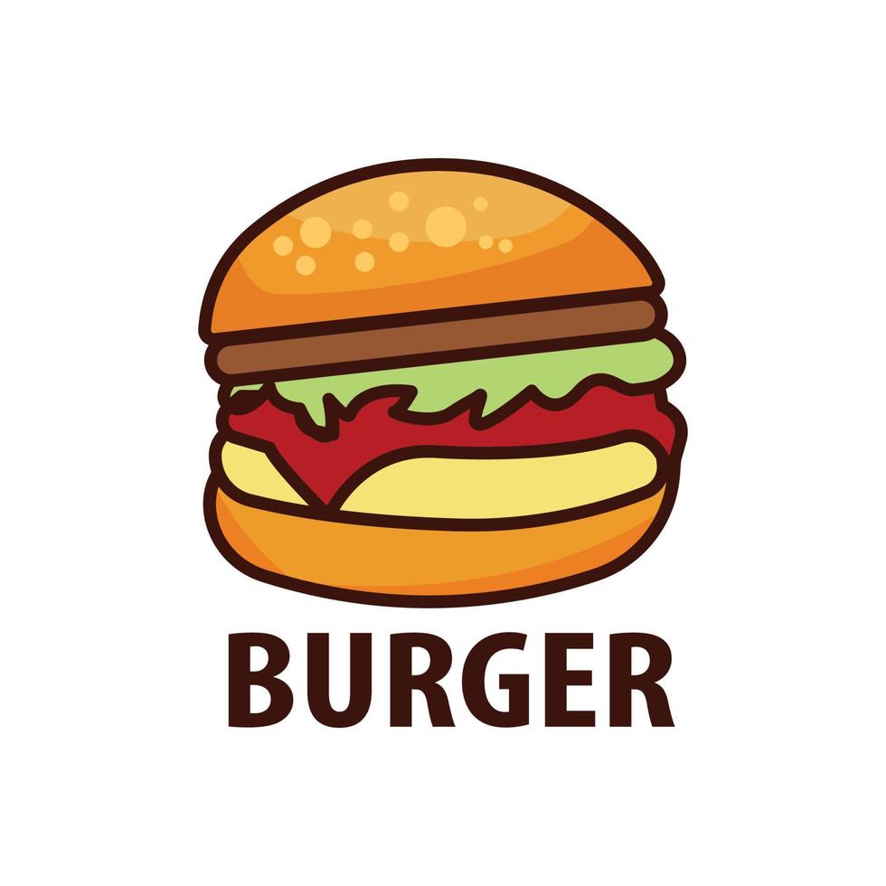 deliziosa icona piana di hamburger e iscrizione scritta. modello di disegno vettoriale