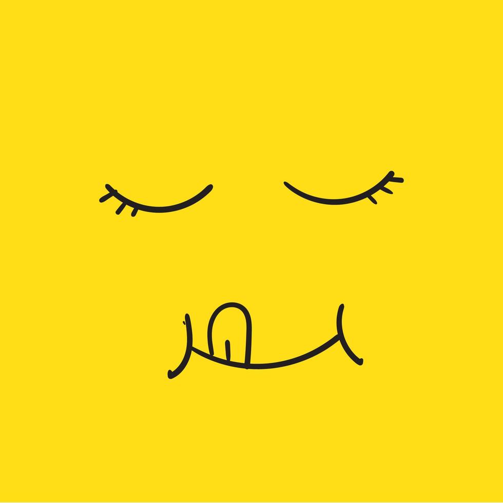 yum yum sorriso icona linea emoji con la lingua leccare la bocca. faccia da scarabocchio dal design delizioso per la stampa con il vettore di stile disegnato a mano del fumetto