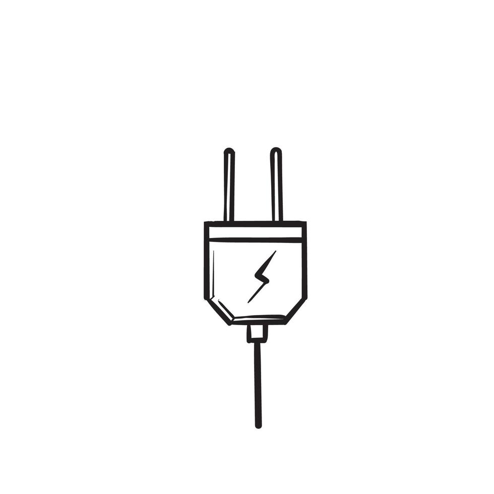 icona di vettore di spina elettrica con scarabocchio disegnato a mano isolato su sfondo bianco