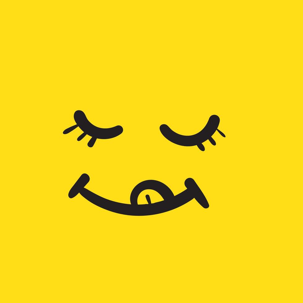yum yum sorriso icona linea emoji con la lingua leccare la bocca. faccia da scarabocchio dal design delizioso per la stampa con il vettore di stile disegnato a mano del fumetto