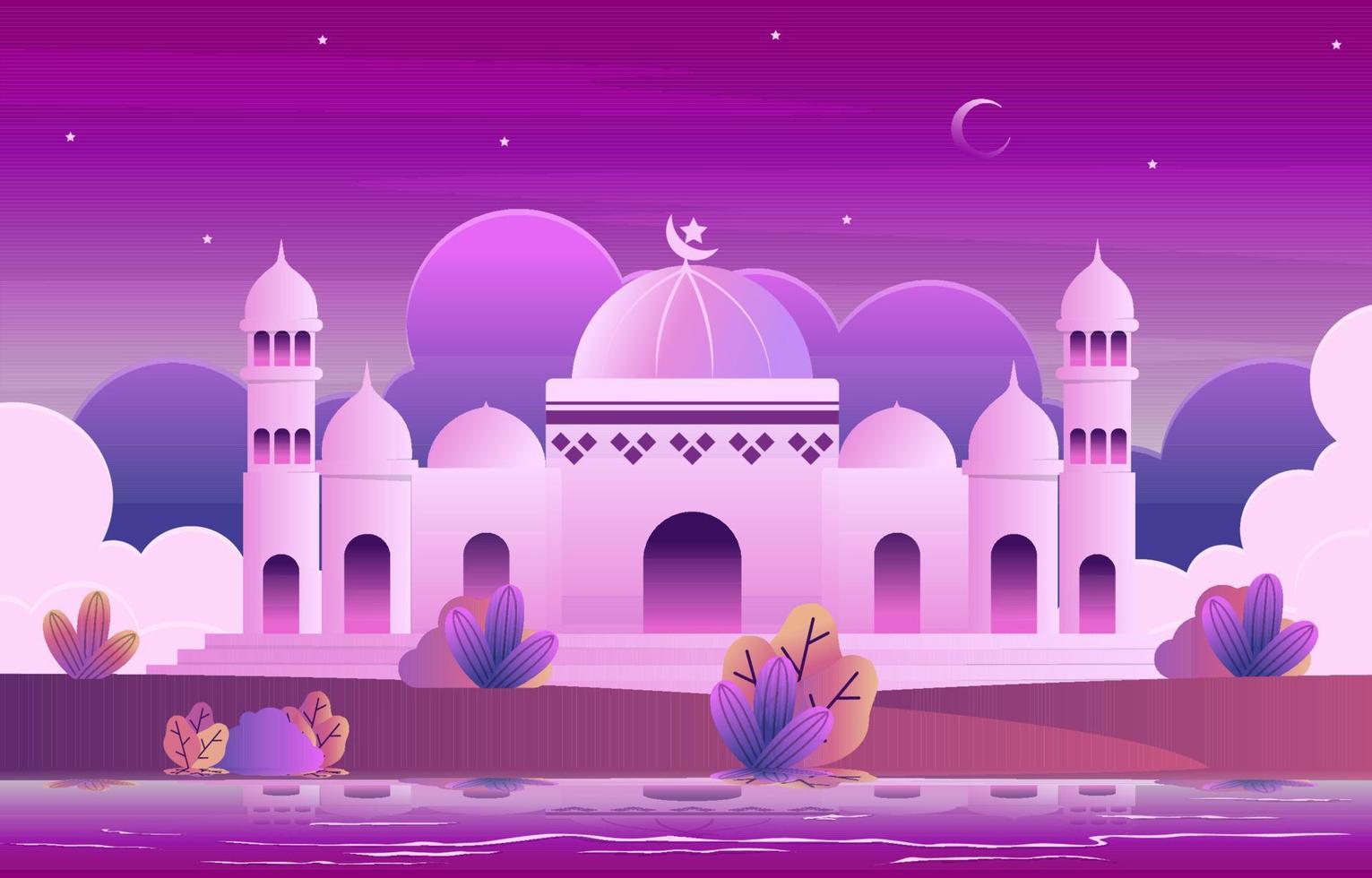 moschea notturna ramadan kareem eid mubarak carta di celebrazione musulmana islamica vettore