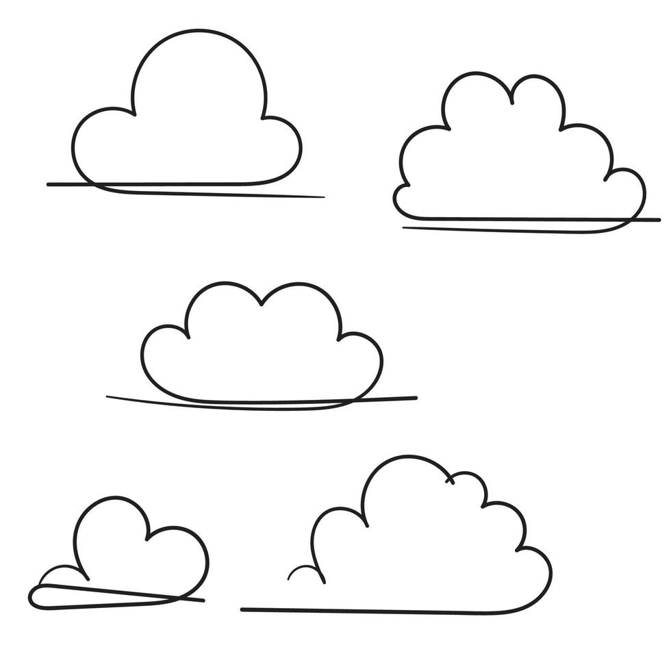 raccolta di illustrazione vettoriale icona nuvola con disegno a mano a linea continua in stile scarabocchio