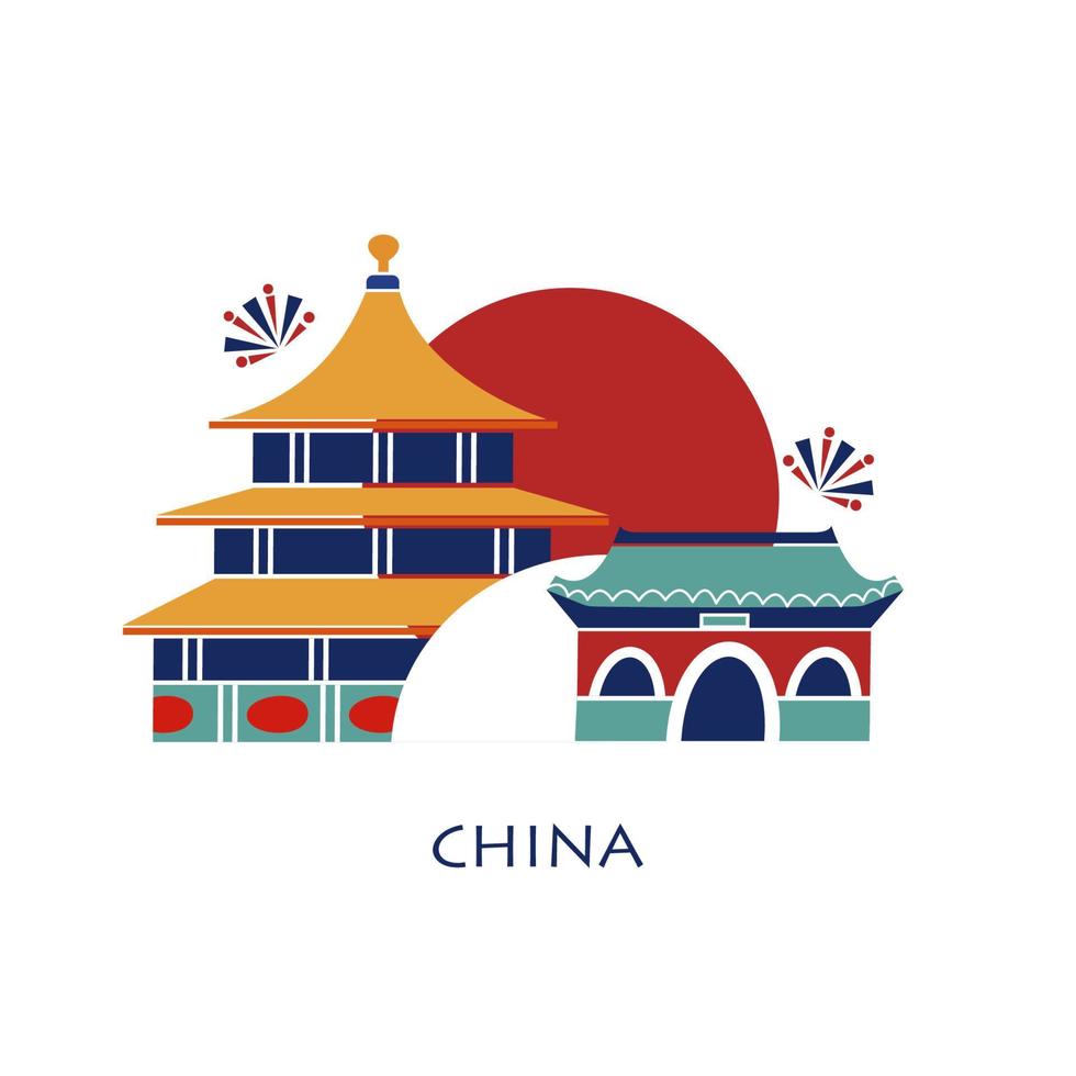 architettura cinese, luoghi di interesse. illustrazione vettoriale. vettore