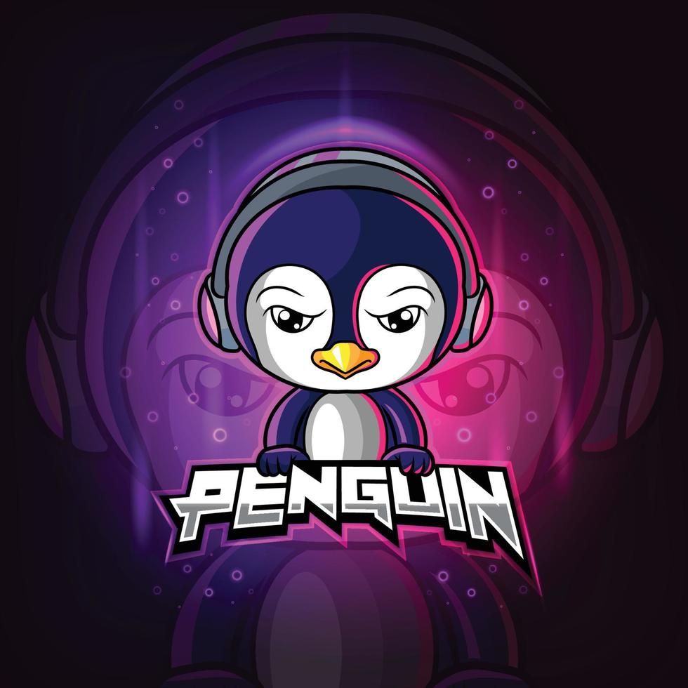 la mascotte del pinguino esport logo design vettore