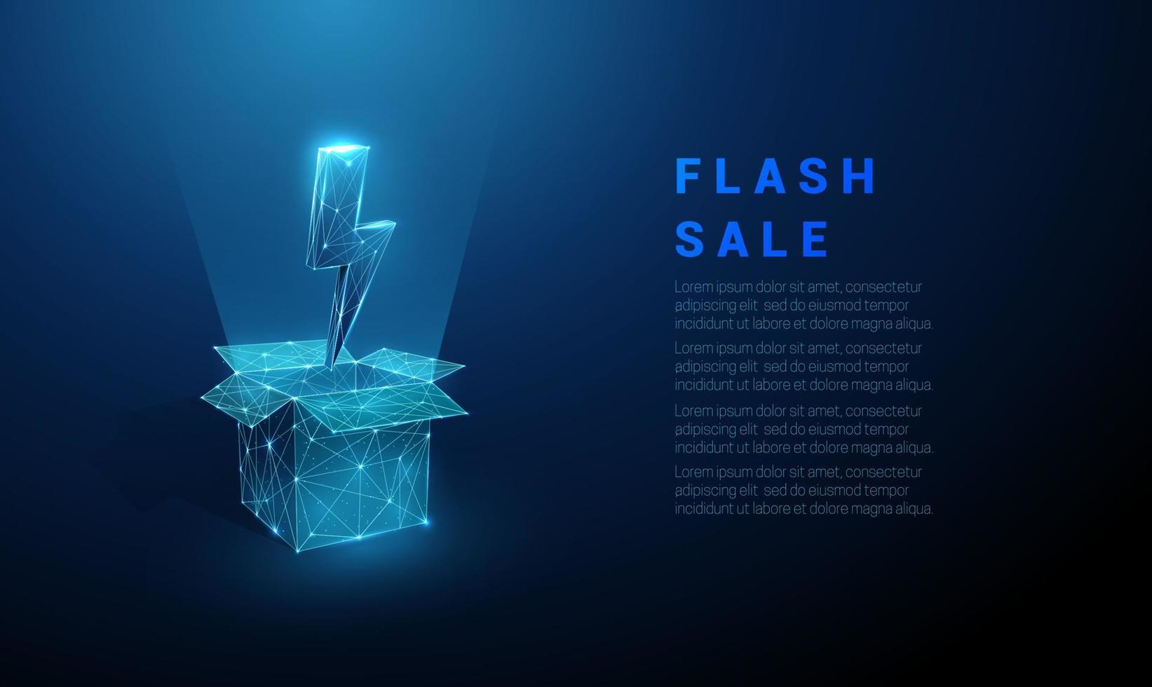 scatola aperta astratta e fulmini. modello di vendita flash vettore