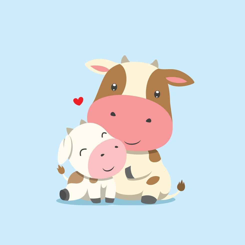 la mucca è seduta accanto a sua figlia della piccola mucca vettore