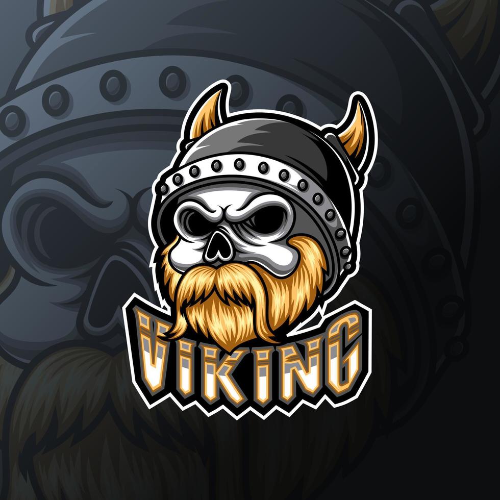 mascotte del teschio vichingo e design del logo sportivo vettore