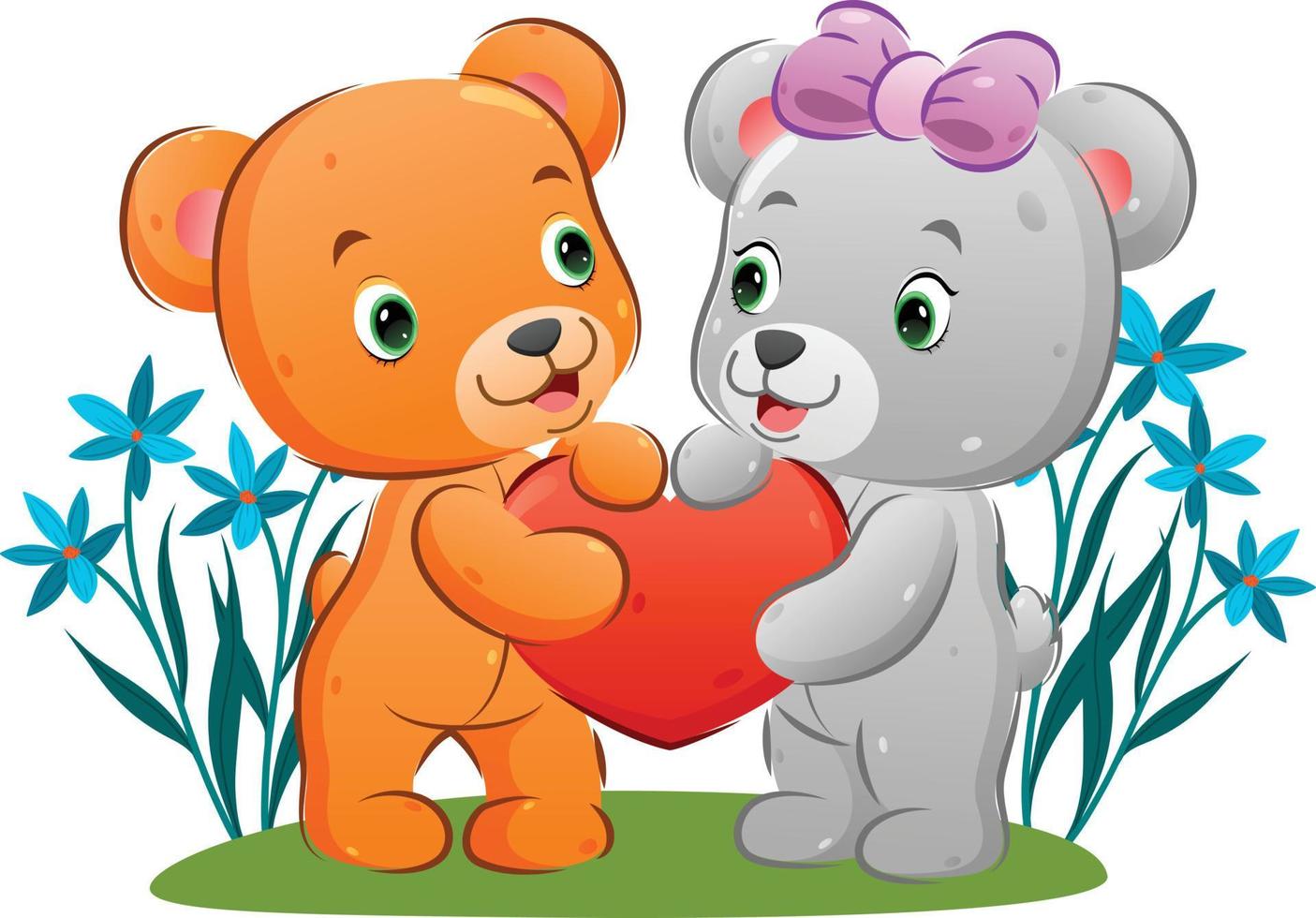 l'orso della coppia condivide e tiene la bambola dell'amore con le mani vettore