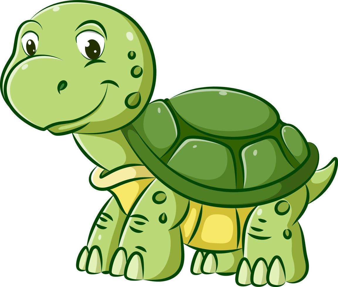 la giovane tartaruga con il guscio verde sta camminando con il grande sorriso sul viso vettore
