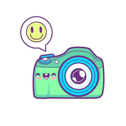 emoticon di adesivo fotocamera carina vettore