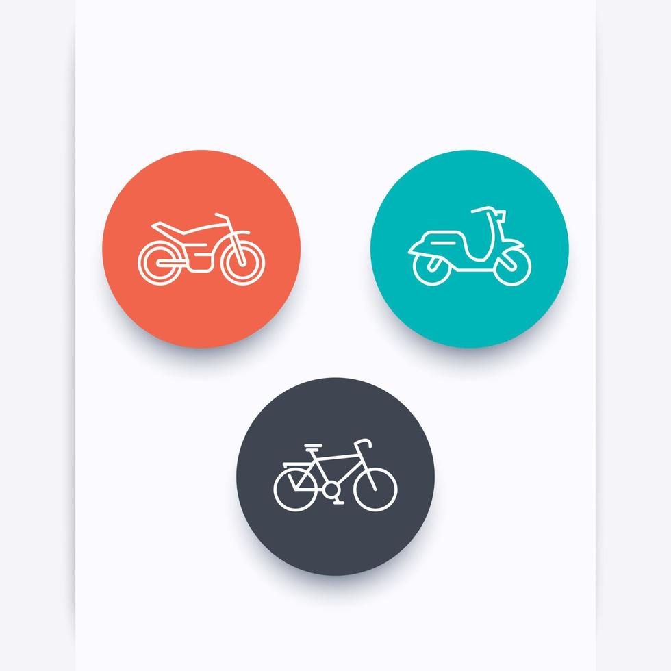 bici, moto, moto, ciclismo, icone della linea di scooter, illustrazione vettoriale