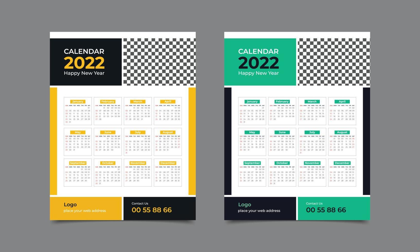 felice anno nuovo calendario da parete 2022 modello di progettazione. illustrazione vettoriale. vettore