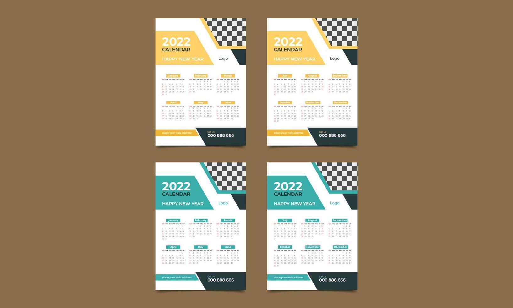 disegno del calendario da parete aziendale e creativo 2022. illustrazione vettoriale. vettore
