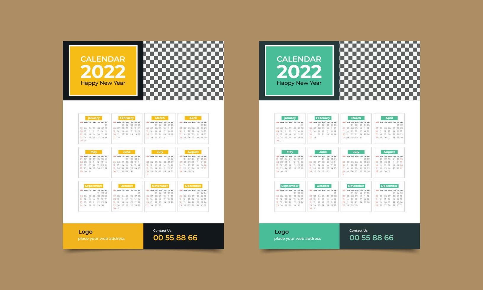 Design del calendario da parete aziendale 2022 con posto per foto. illustrazione vettoriale. vettore