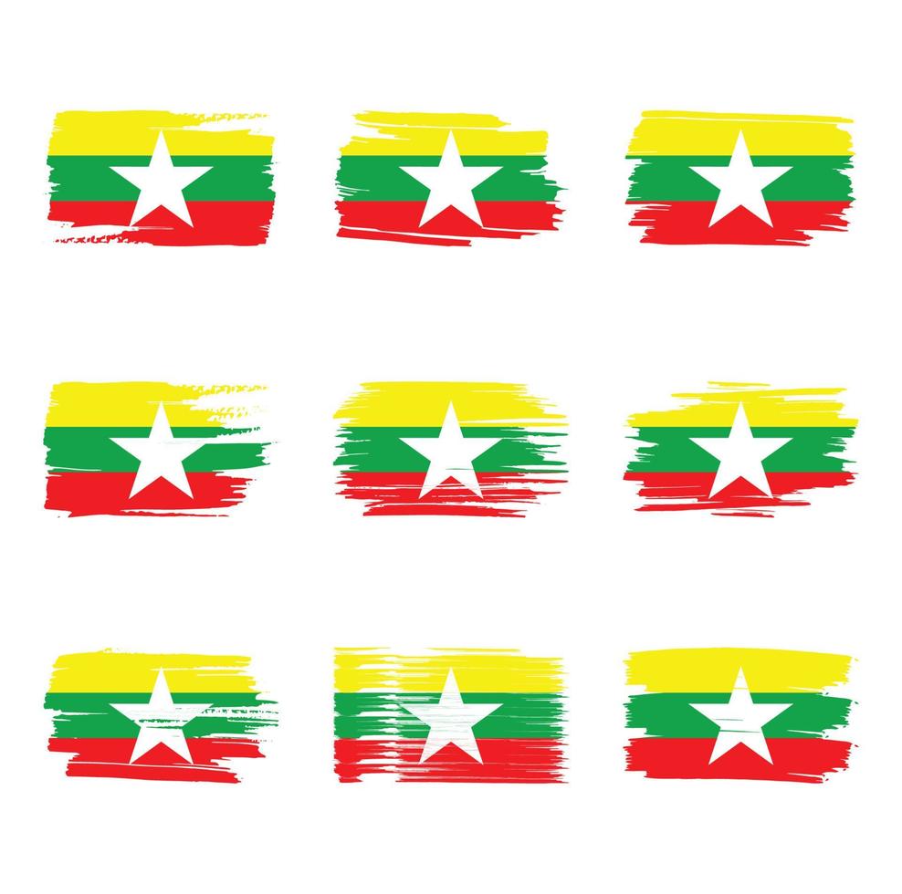 pennellate di bandiera del myanmar dipinte vettore