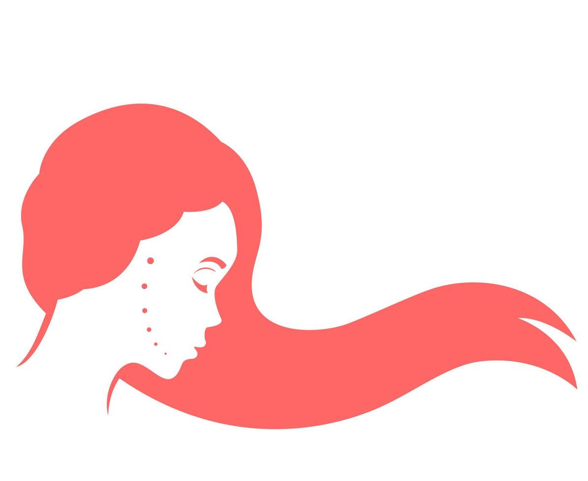 misteriosa ragazza dai capelli lunghi di profilo, bella ragazza, vista laterale su bianco, donna dai capelli rossi, illustrazione vettoriale