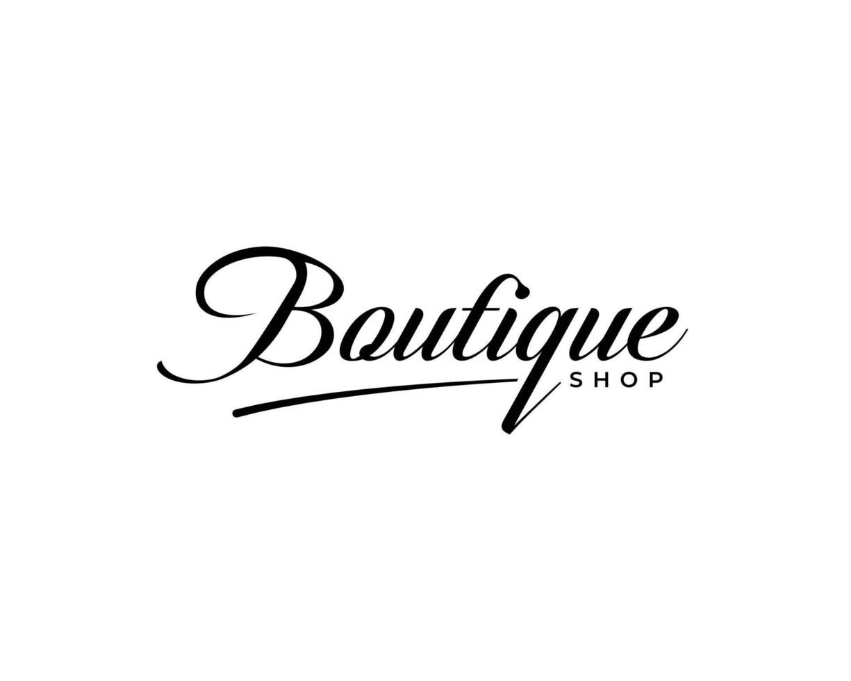 disegno del logo vettoriale del testo della boutique scritto a mano astratto, disegno del logo del negozio boutique