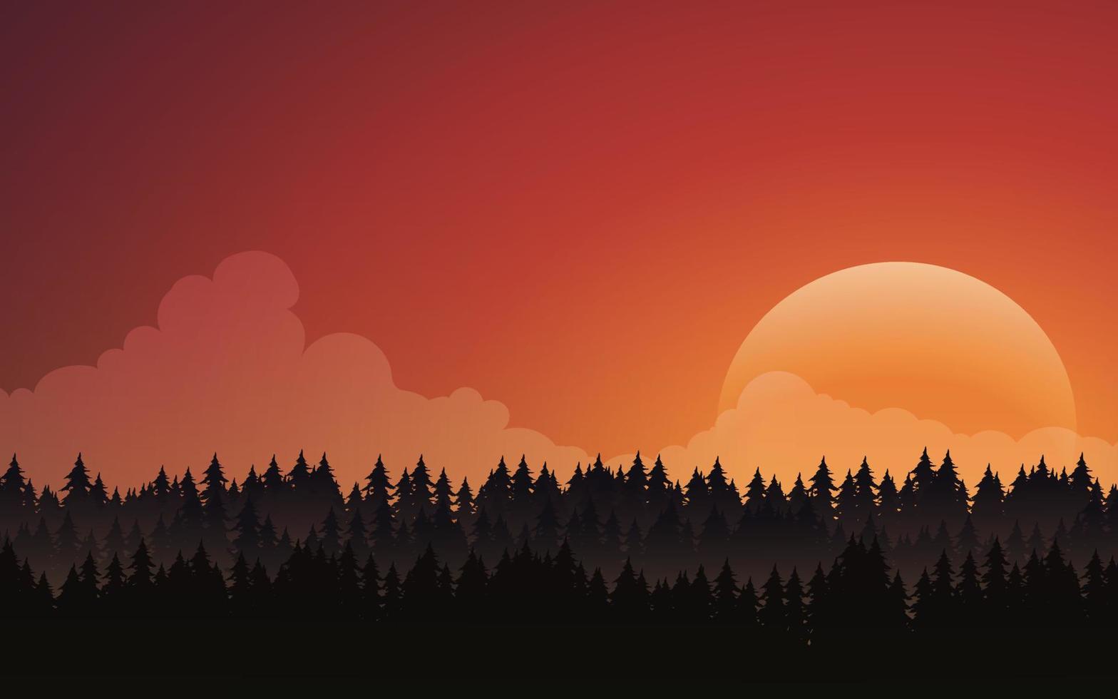 sfondo rosso del cielo al tramonto con foresta vettore