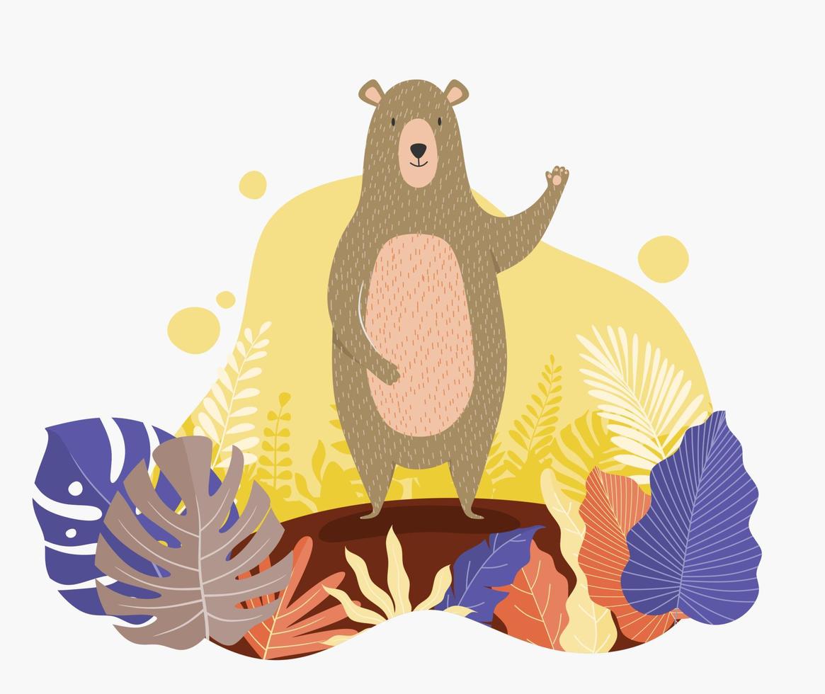 illustrazione vettoriale disegnata a mano di un simpatico orso divertente