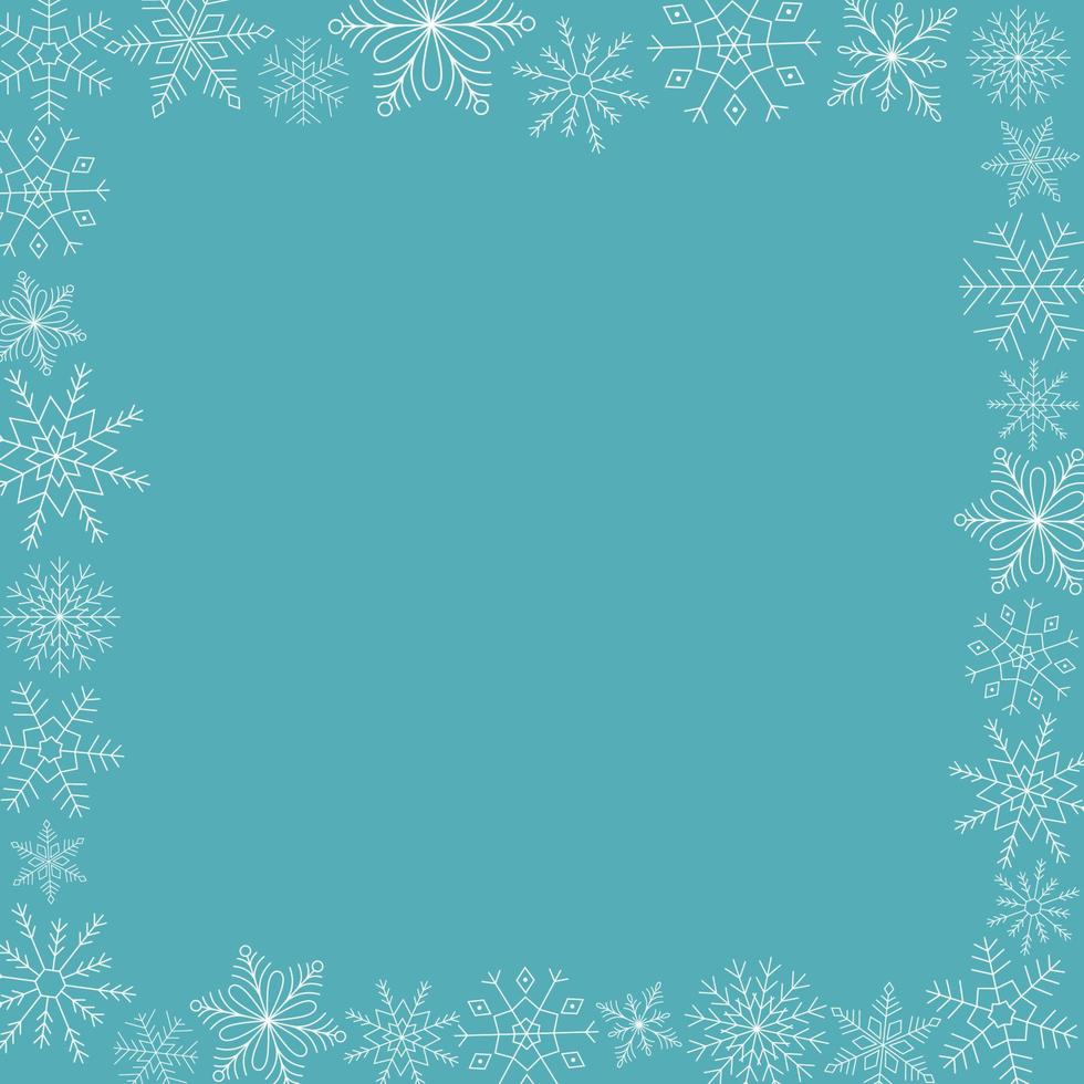 cornice di fiocchi di neve bianchi su sfondo blu. modello per il design invernale. vettore