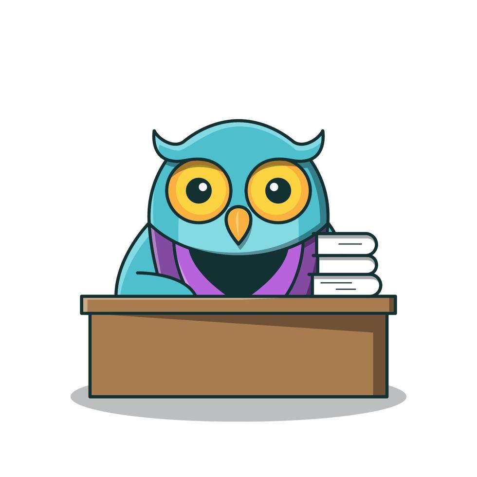 gufo uccello insegnante tavolo libro educazione scuola personaggio cartone animato vettore