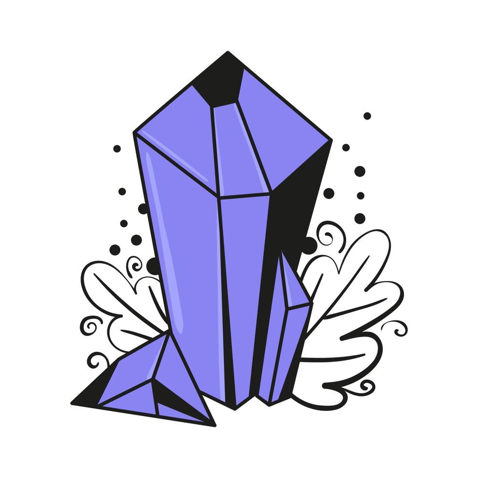 illustrazione vettoriale isolata di cristallo viola con foglie e monogrammi di line art