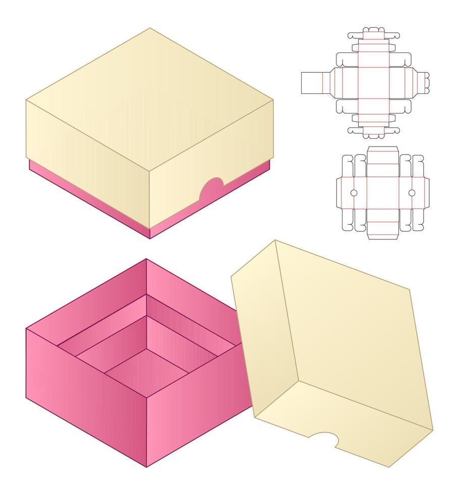 disegno del modello fustellato di imballaggio della scatola. Modello 3d vettore