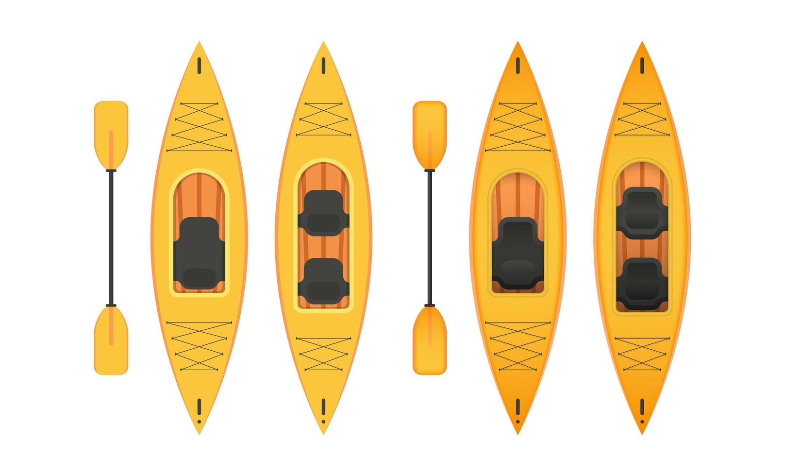 set di kayak giallo con pagaie. stile piatto e cartone animato. per la progettazione di kayak e canottaggio. isolato. vettore. vettore