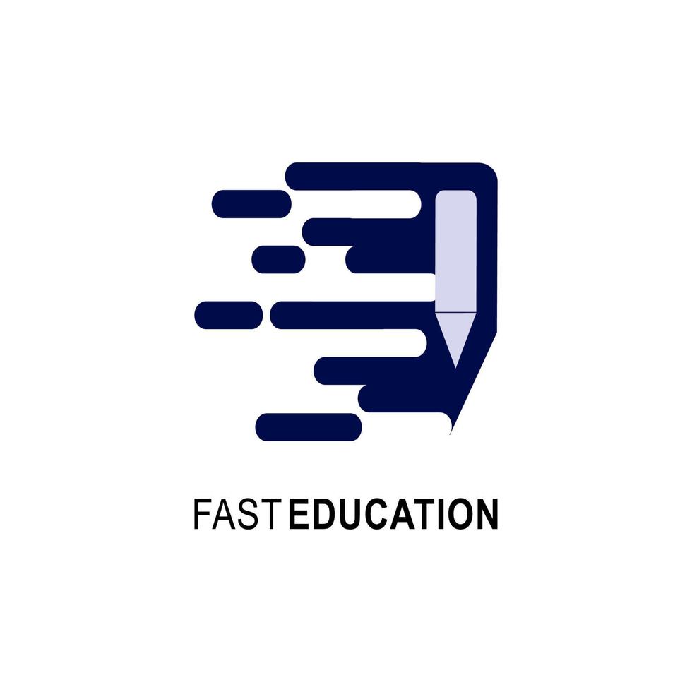 modello di progettazione del logo di educazione veloce. icona a forma di matita ed emblema della velocità per corsi superiori, classi e scuole illustrazione vettoriale. formazione online, e-book, azienda, negozio e concetto di e-learning. vettore