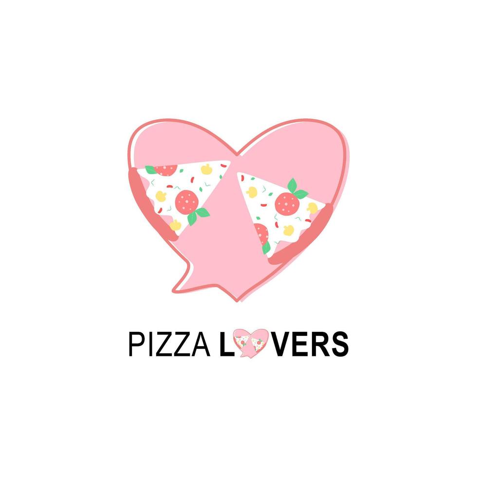 logo degli amanti della pizza per la confezione del caffè e il menu del ristorante. logo fast food con illustrazione vettoriale moderno stile piatto. logo pizza per pizzeria italiana con cuore ristorante pizzeria in stile minimalista.