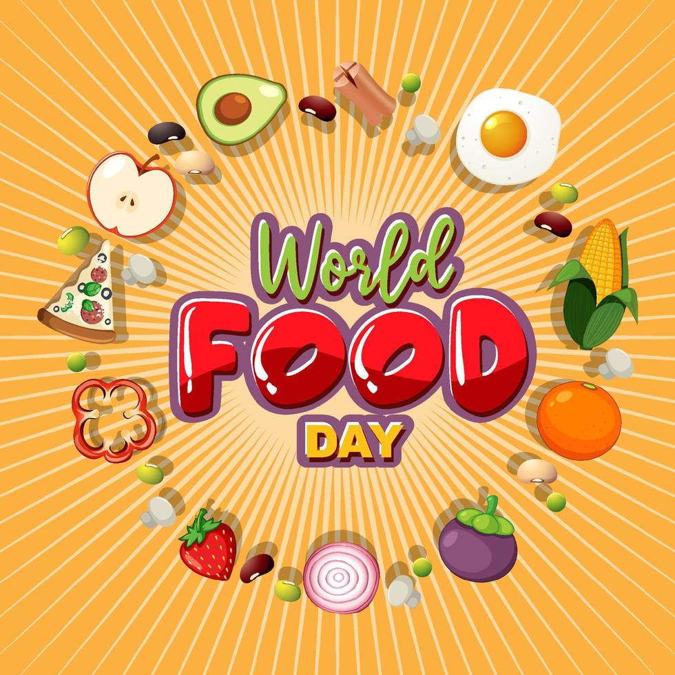 logo della giornata mondiale dell'alimentazione con ingredienti alimentari sani vettore