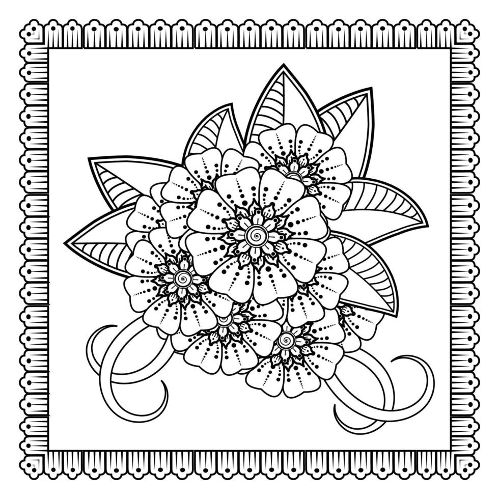 fiore mehndi per henné, mehndi, tatuaggio, decorazione. ornamento decorativo in stile etnico orientale, ornamento scarabocchio, disegno a mano contorno. pagina del libro da colorare. vettore