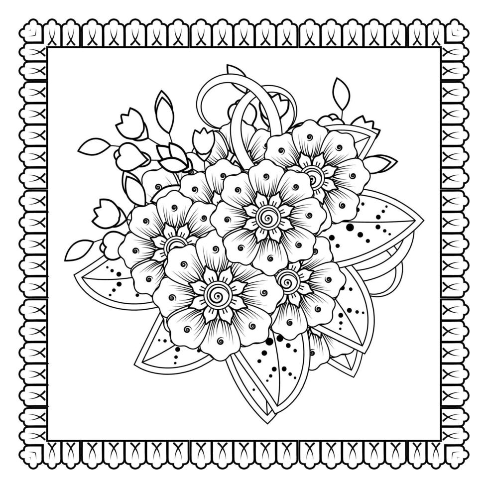 fiore mehndi per henné, mehndi, tatuaggio, decorazione. ornamento decorativo in stile etnico orientale, ornamento scarabocchio, disegno a mano contorno. pagina del libro da colorare. vettore