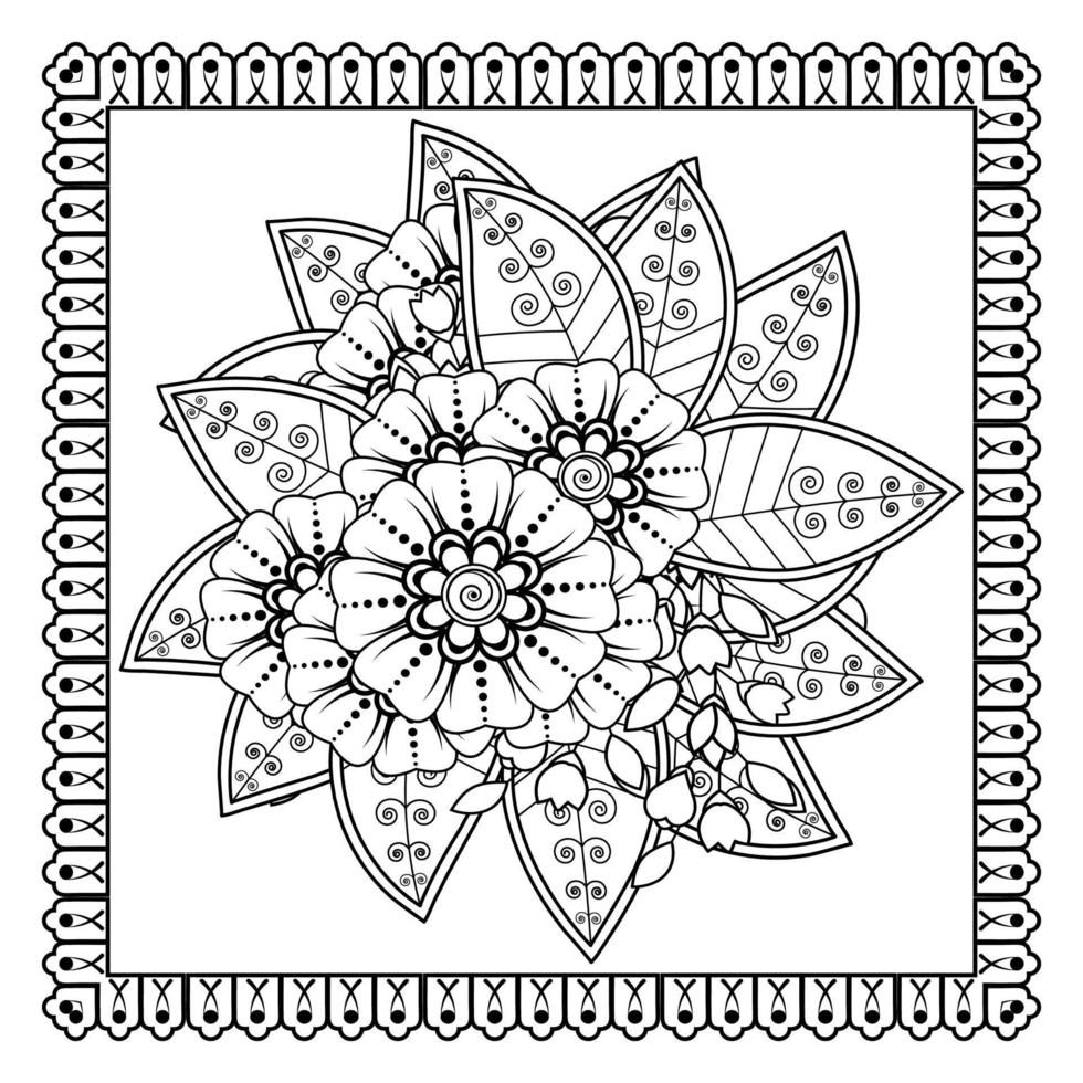 fiore mehndi per henné, mehndi, tatuaggio, decorazione. ornamento decorativo in stile etnico orientale, ornamento scarabocchio, disegno a mano contorno. pagina del libro da colorare. vettore