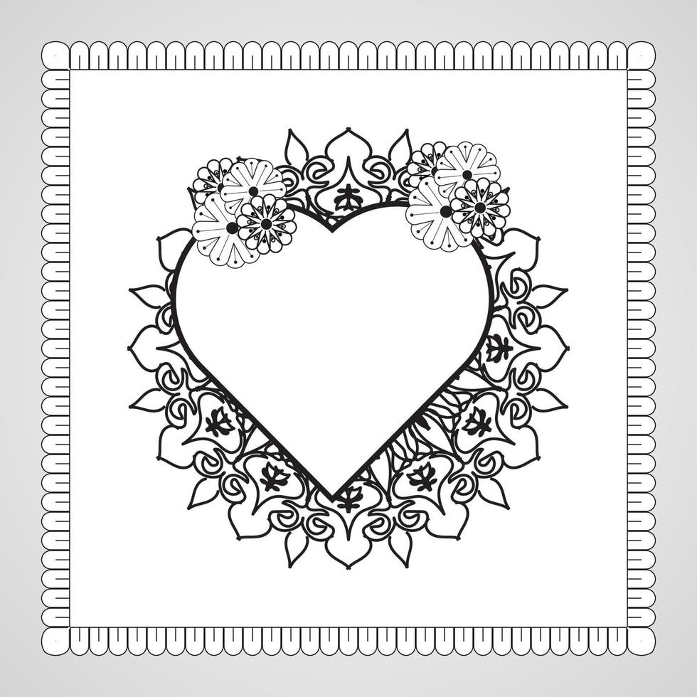 cuore disegnato a mano con mandala. decorazione in ornamento etnico orientale doodle. vettore