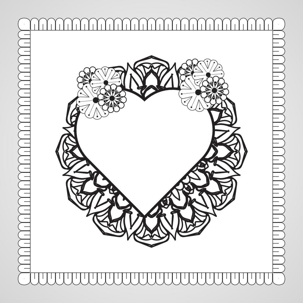 cuore disegnato a mano con mandala. decorazione in ornamento etnico orientale doodle. vettore