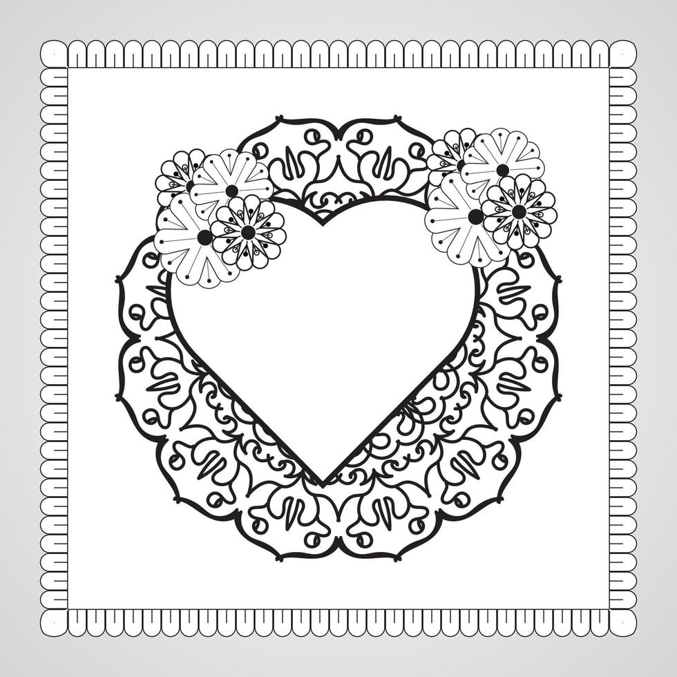 cuore disegnato a mano con mandala. decorazione in ornamento etnico orientale doodle. vettore